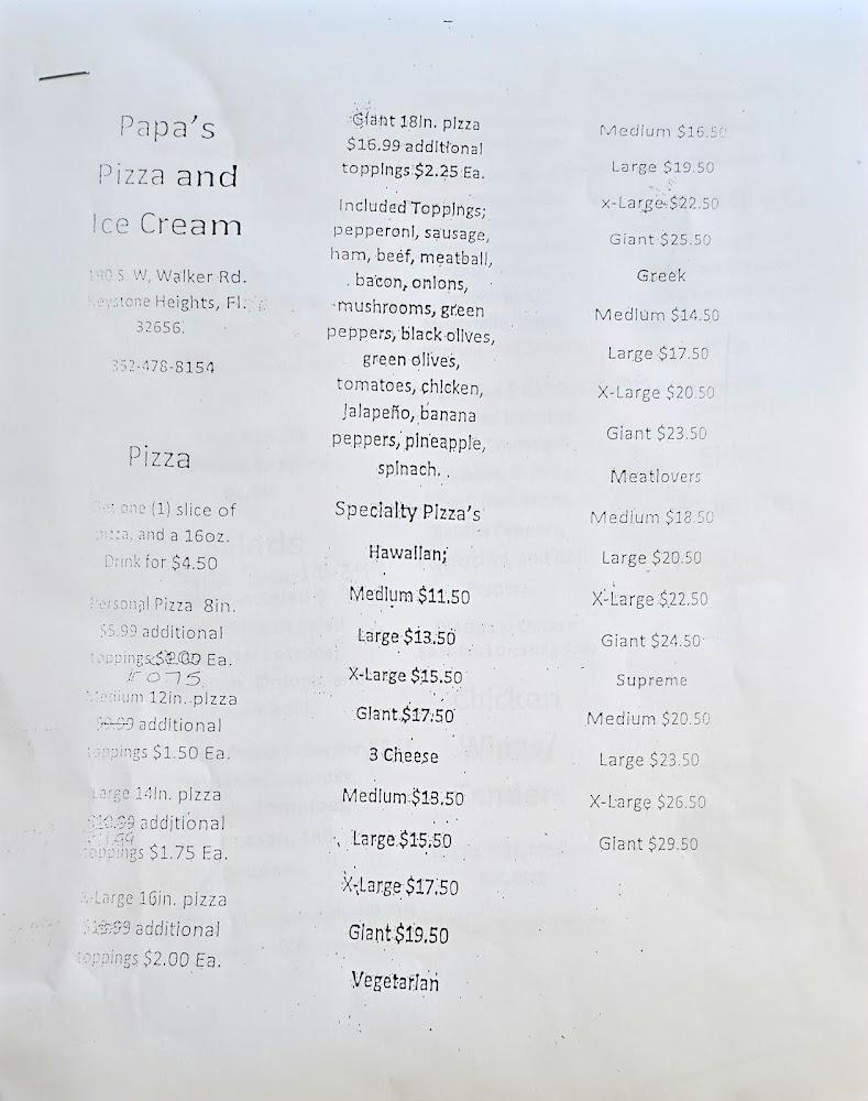Papa's Pizza & Ice Cream Shoppe Menu image 3